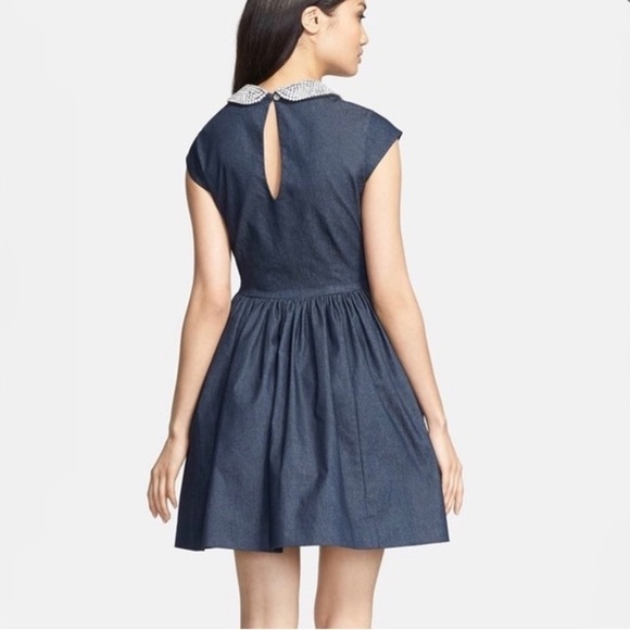 Kate Spade Kimberly Embellished Peter Pan Collared Denim Dress Sz 2 - Picture 2 of 11